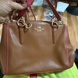 Coach Tan and Pink Leather Shoulder Bag
